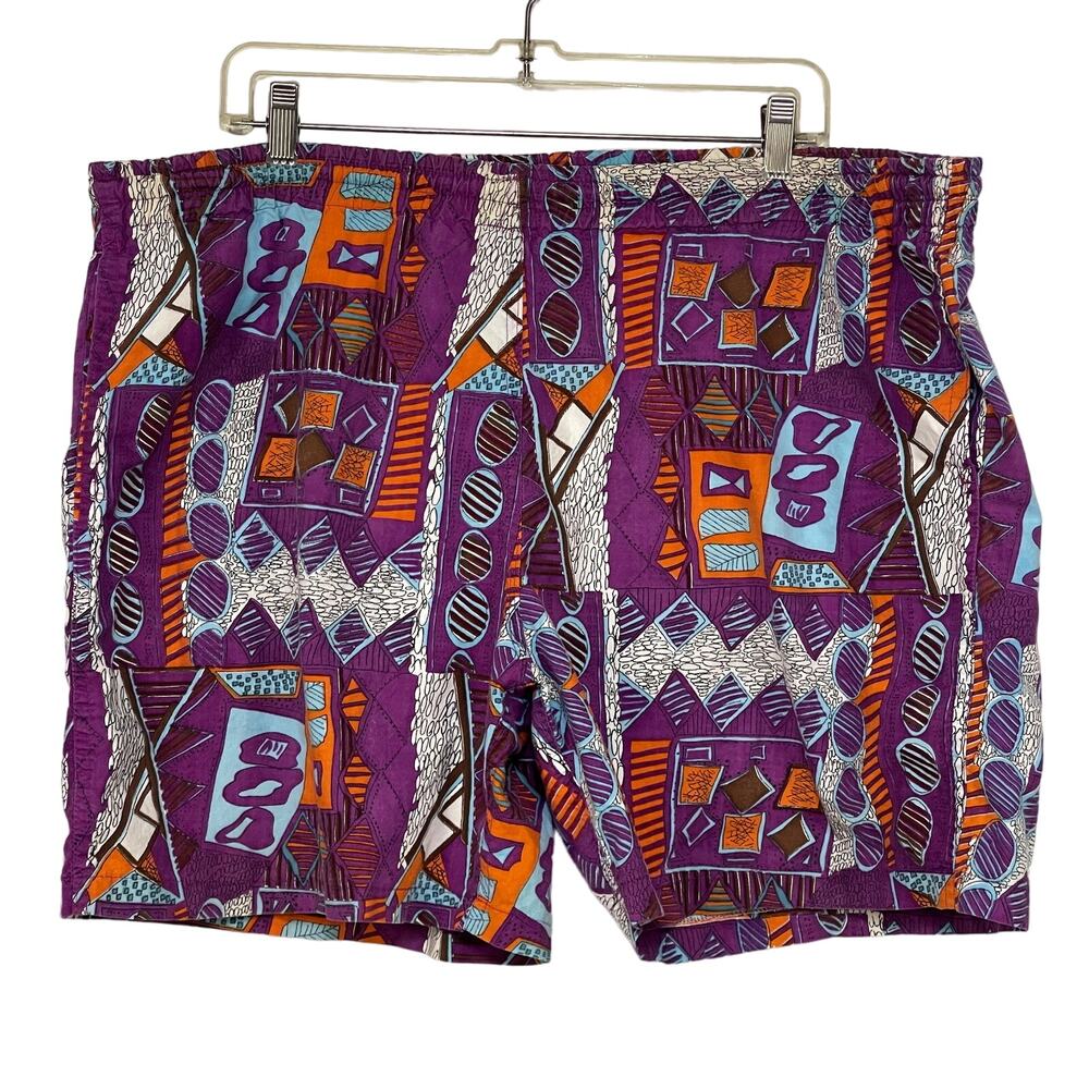 Vintage 90's Key Elements Purple Multi Abstract Swim Trunks Large